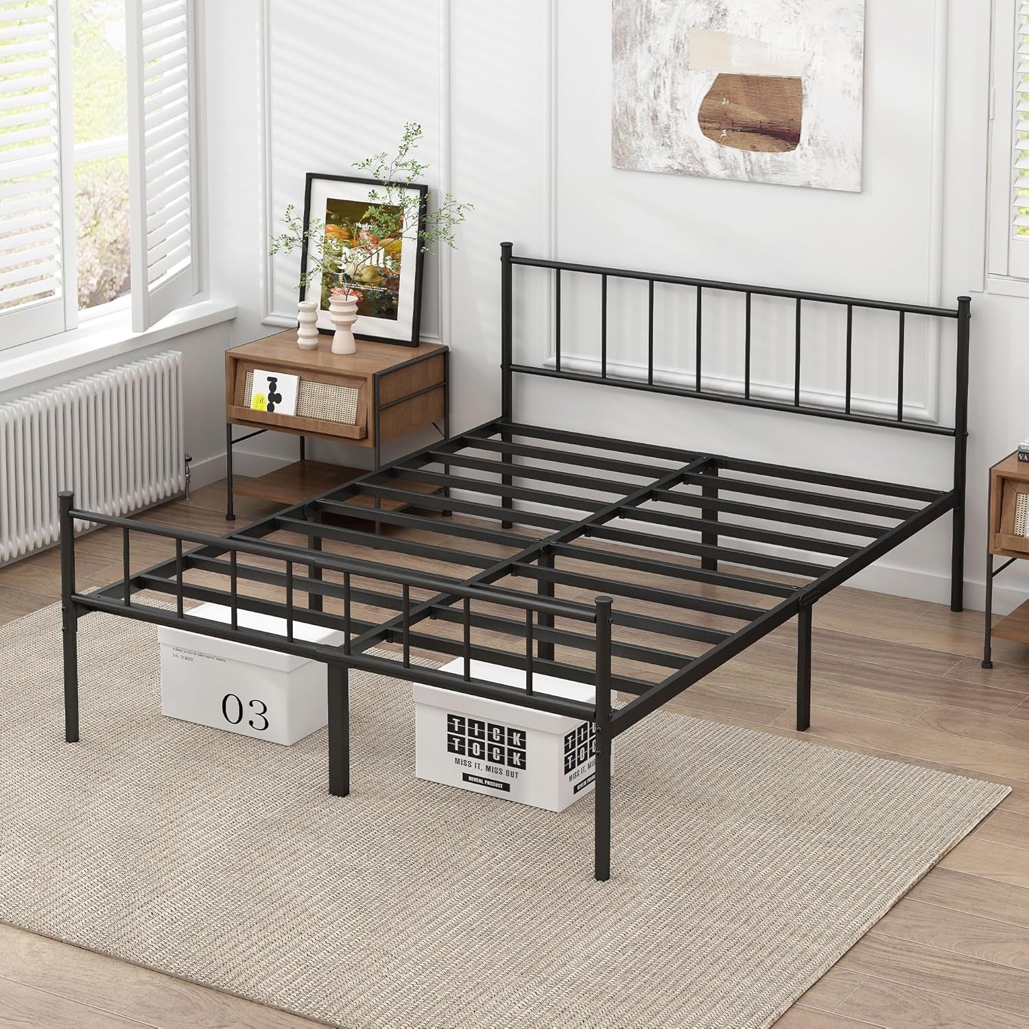 Classic queen metal platform bed frame with steel slats, view 5