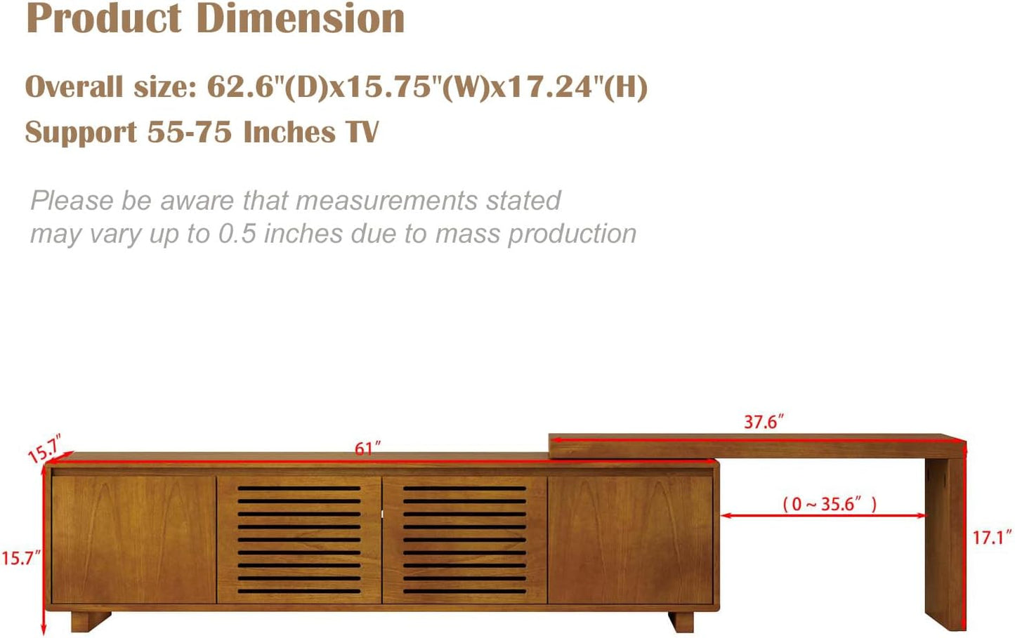 Mid Century Modern TV Stand for 75 Inch TV, Extendable TV Stand with Storage, Media Console TV Cabinet, Farmhouse Entertainment Cabinet for Living Room Bedroom Brown Ebony (63"-98" Extendable)
