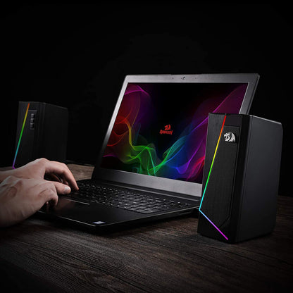 GS520 RGB Desktop Speakers, 2.0 Channel PC Computer Stereo Speaker with 6 Colorful LED Modes, Enhanced Sound and Easy-Access Volume Control, USB Powered W/ 3.5Mm Cable