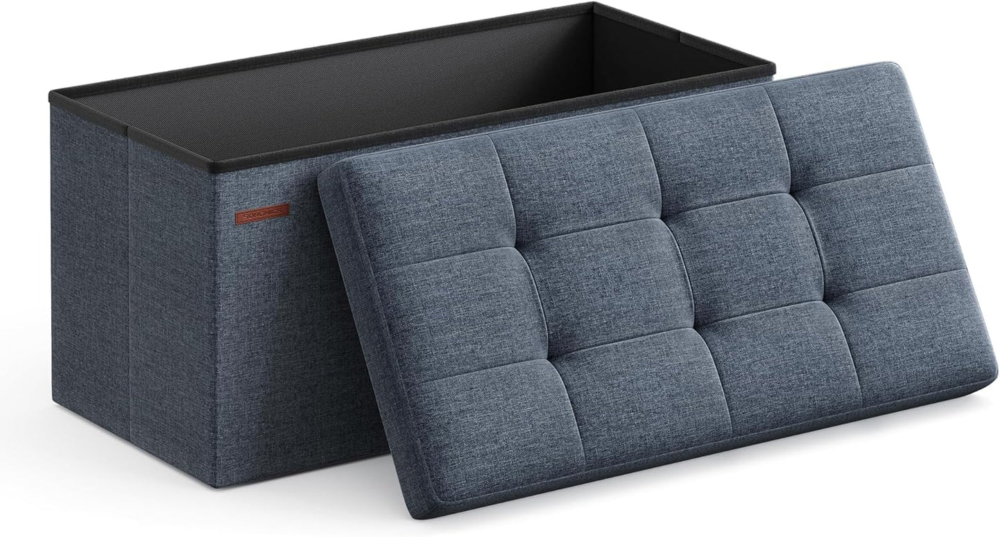 MAZIE Collection - 43 Inches Folding Storage Ottoman Bench, Ottoman Foot Rest, End of Bed Bench, Storage Chest, Load 660 Lb, for Living Room, Bedroom, Entryway, Dark Gray ULSF77K