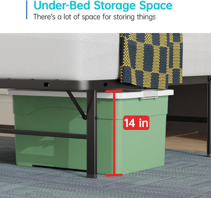 | Twin Bed Frame | Metal | Heavy Duty Steel Slats with 6 Legs | Foldable | Sturdy, No Box Spring Needed | Easy to Assemble with Under-Bed Storage | Furniture for Home, Dorms