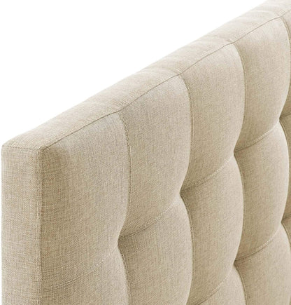 Lily Tufted Linen Fabric Upholstered Queen Headboard in Beige