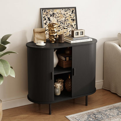 31.5" Sideboard Buffet Cabinet with Storage, Storage Cabinet with Sliding Door & Adjustable Shelf, Modern Accent Coffee Bar Console Table for Kitchen, Entryway, Black