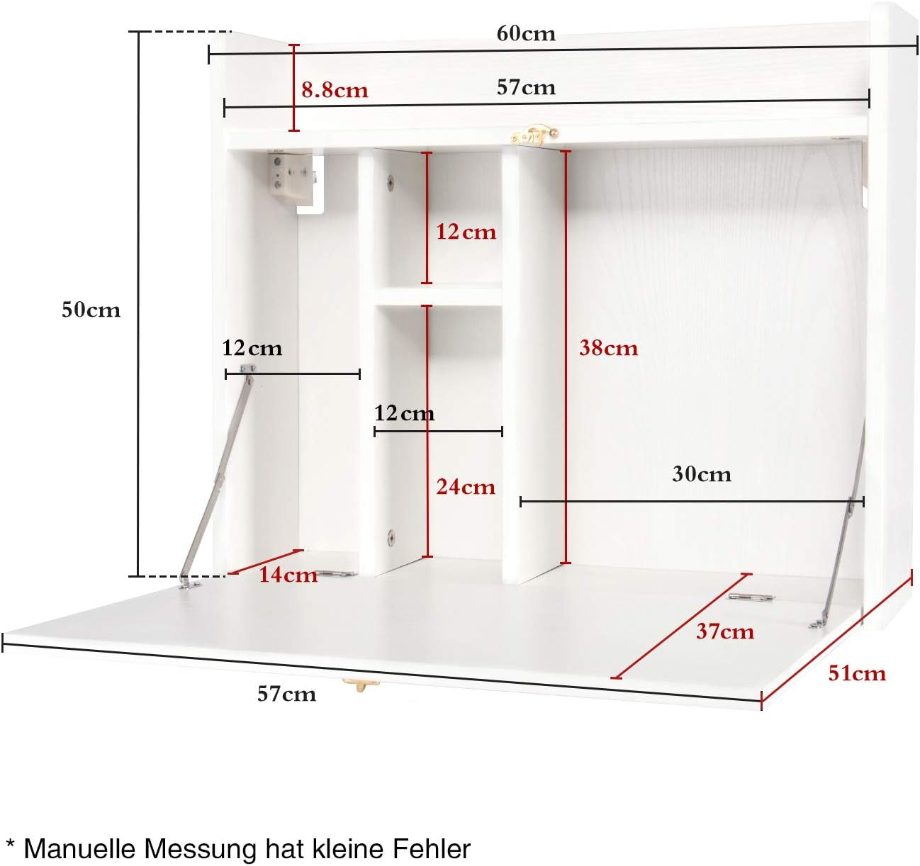Wall Mounted Table, Multifunctional Fold down Wall Mounted Laptop Computer Desk with Storage Compartments for Home, Office, White