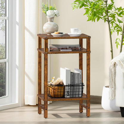 Side Table End Table Tall Night Stand 3-Tier for Living Room Bedroom Bathroom Office Furniture Brown