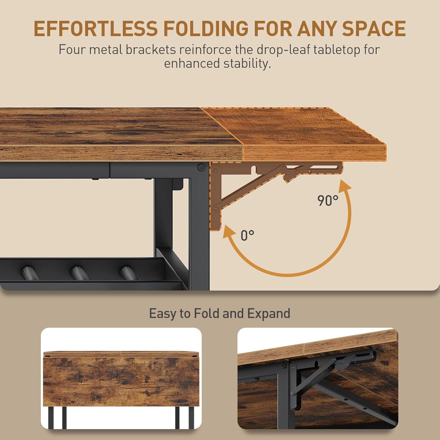 Dining Table Set for 4, Extendable Kitchen Table Chairs Set with Storage,Farmhouse 5 Piece Dining Room Table Set, Foldable Tabletop for Small Space, Rustic Brown and Black