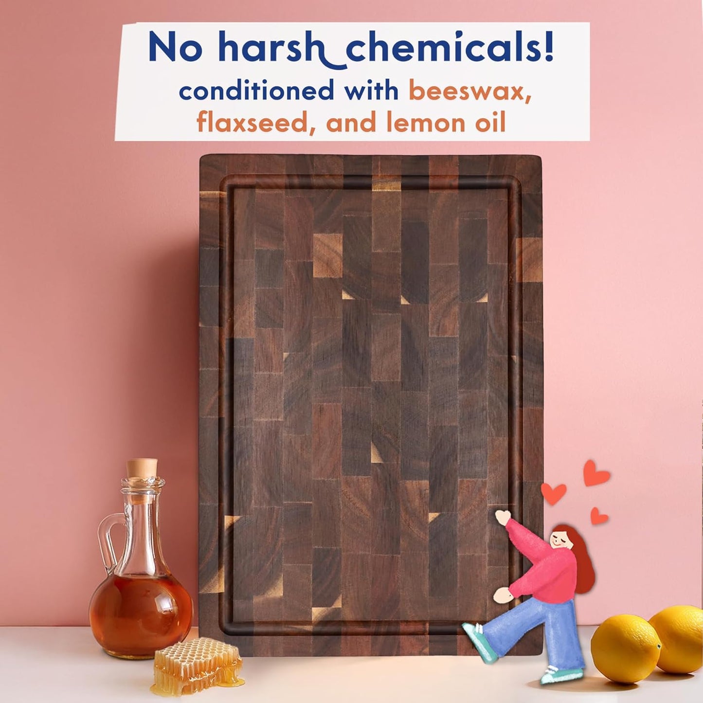 End Grain Butcher Block Cutting Board [1.5" Thick]. Made of Acacia Wood and Conditioned with Beeswax, Flaxseed Oil & Lemon Oil. 16" X 11" Chopping Board by .