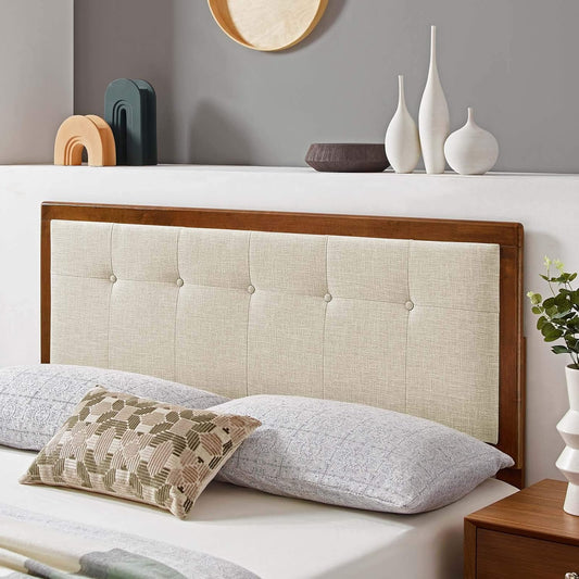Draper Tufted King Fabric and Wood Headboard in Walnut Beige