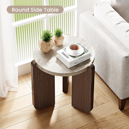 Side Table, Small round End Table with 3 Legs, Nightstand for Small Spaces, Accent Table with Faux Marble Tabletopn for Living Room, Bedroom
