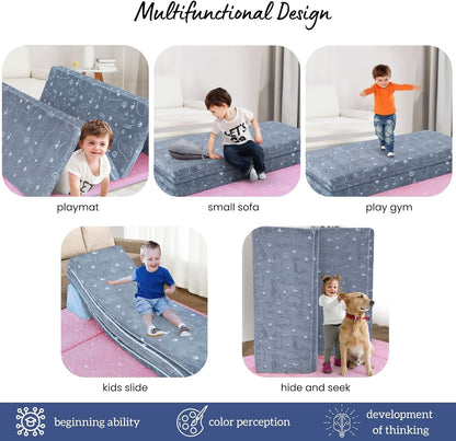 Kids Floor Futon Mattress, Play Mat Muscle Mat Large 6X4 FT, Thicken Foam Tatami Sleeping Pad for Playroom, Foldable Sleeping Crawling Pad for Children’S Play Area