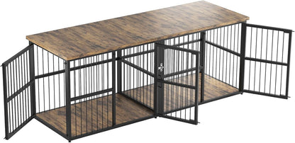 87 Inch Extra Large Double Dog Crate Furniture with Divider, Heavy Duty Kennel with 3 Lockable Doors, Wooden Indoor Pet House TV Stand for 2 Small Medium Large Dogs, Black