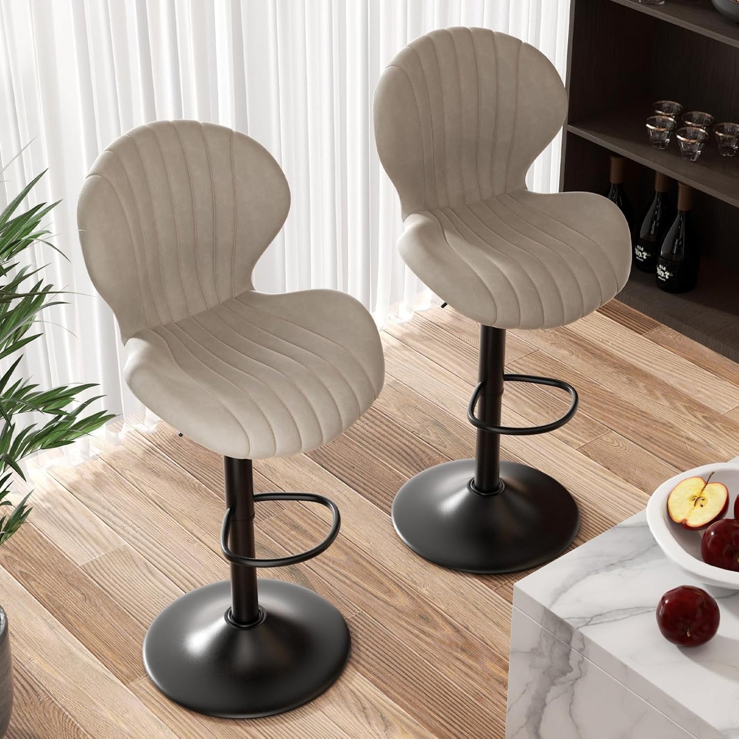 Bar Stools Set of 2 Modern Swivel Bar Chairs, Barstools Counter Height with High Backrest, Easy 3-5 Minute Assembly for Bar, Kitchen, Dining Room Beige
