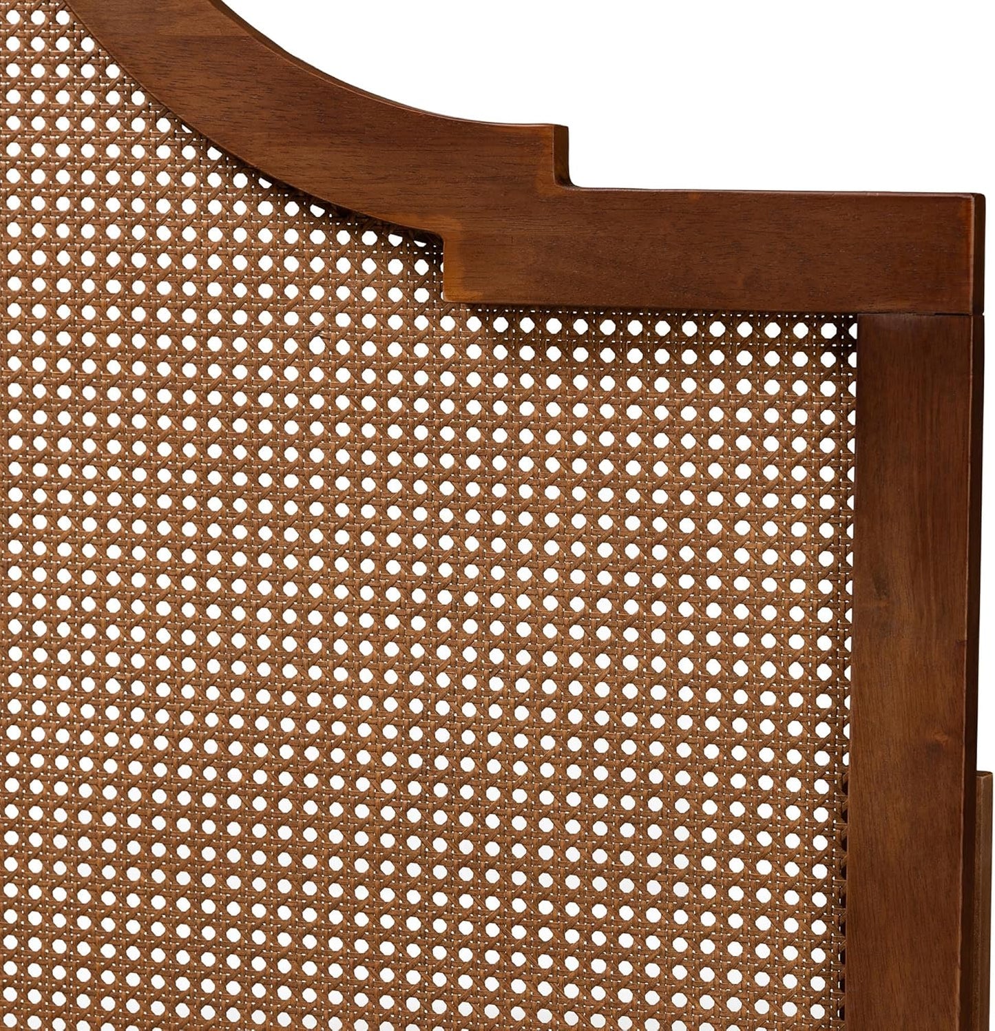 Risha Mid-Century Modern Ash Walnut Finished Wood and Rattan King Size Headboard