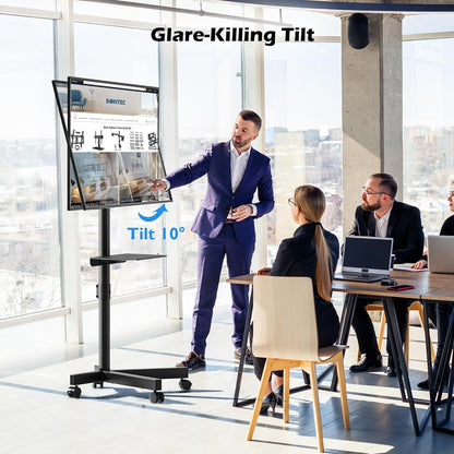 Mobile TV Stand with Tilt Function, Rolling TV Stand for 23-60" LED, LCD, OLED Tvs, Holds up to 88Lbs, Max VESA 400X400Mm, Adjustable Media Shelf (Black, 17.1X15.1X53.1 In)