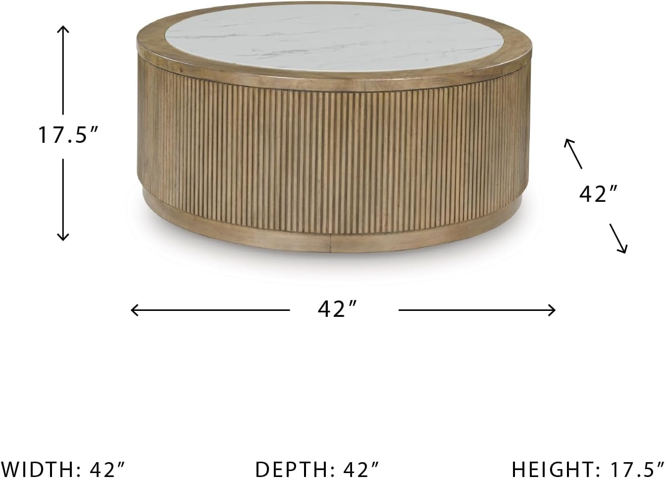 Camdill Casual Coffee Table with Faux Marble Tabletop and Casters, Light Brown & White