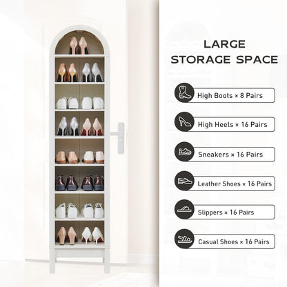 71" Tall Arched Bookshelf, 8 Tiers Arch Bookcase with Storage, Modern Farmhouse Book Shelf with Adjustable Shelves, Wood Bookshelf W/Open Display Shelves for Living Room, Office (Antique White)