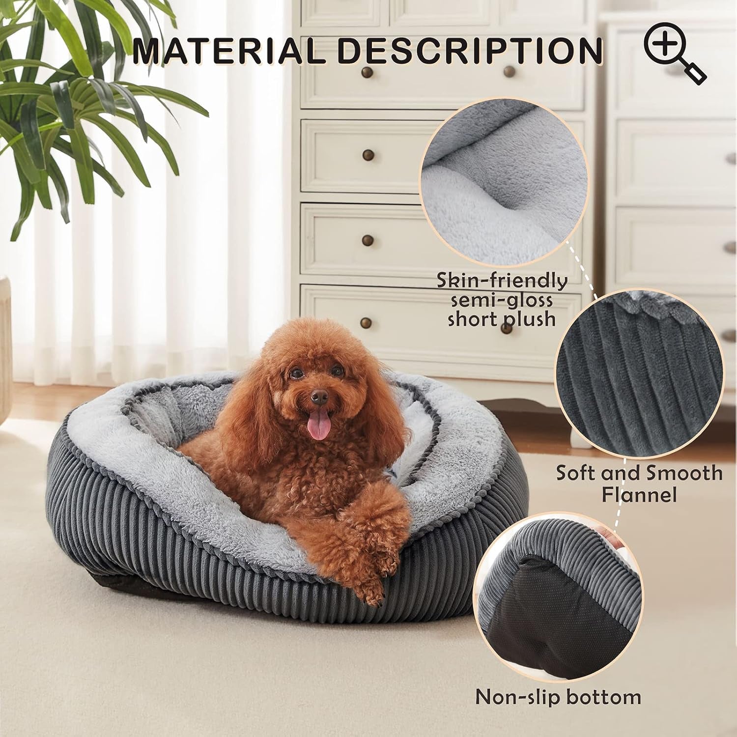 Dog Beds for Small Medium Large Dogs & Cats. Washable Pet Bed, Orthopedic Dog Sofa Bed, Luxury Wide Side Fancy Design, Soft Calming Sleeping Warming Puppy Bed, Anti-Slip Bottom