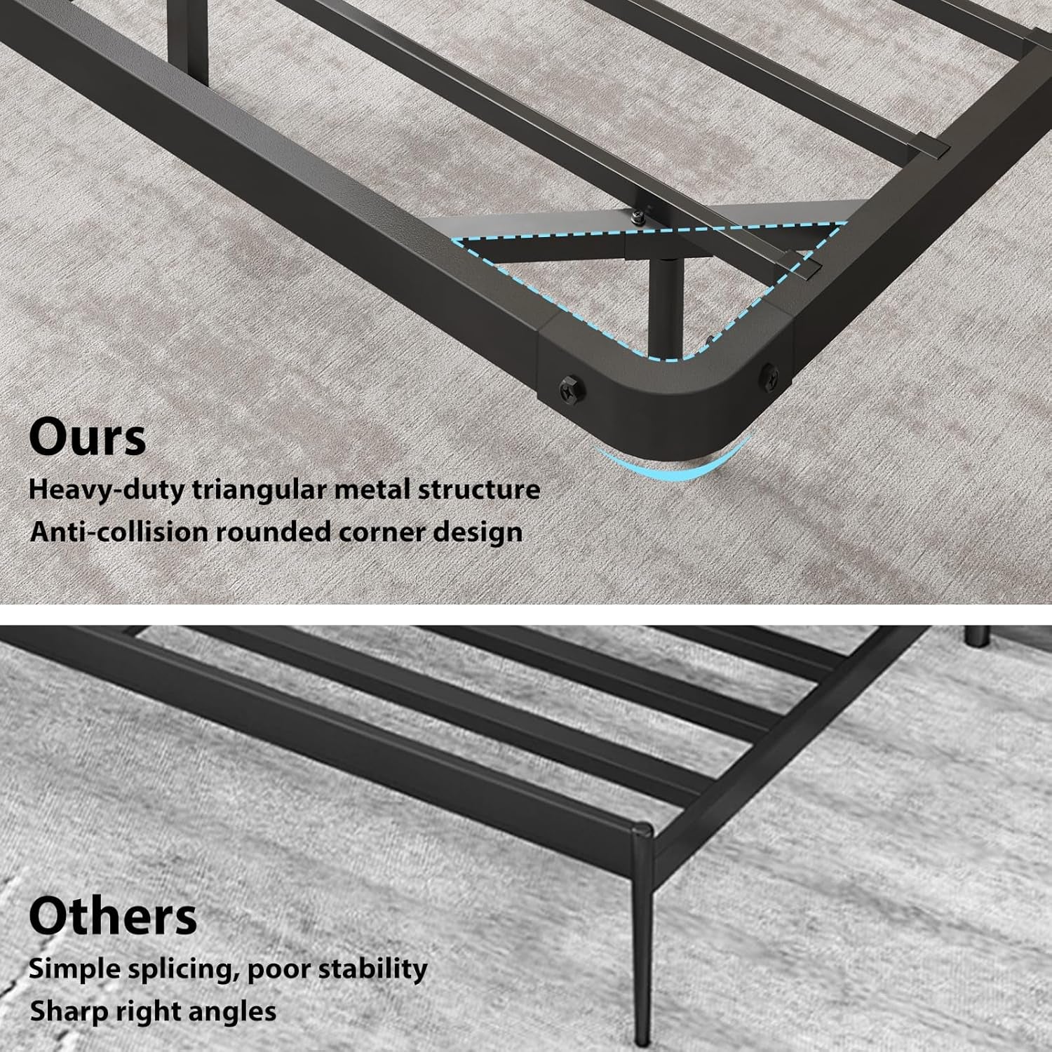 Full Size Floating Bed Frame with Charging Station, Modern Metal Platform Bed Frame with LED Light, Easy Assembly, Black