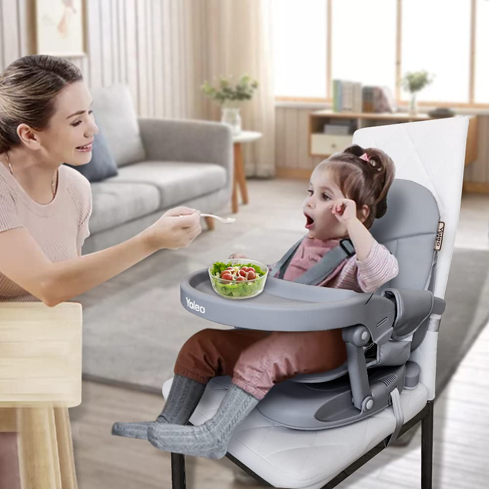 Baby High Chair Booster Seat for Dining Table, Adjustable Height Travel Foldable High Chairs with Tray