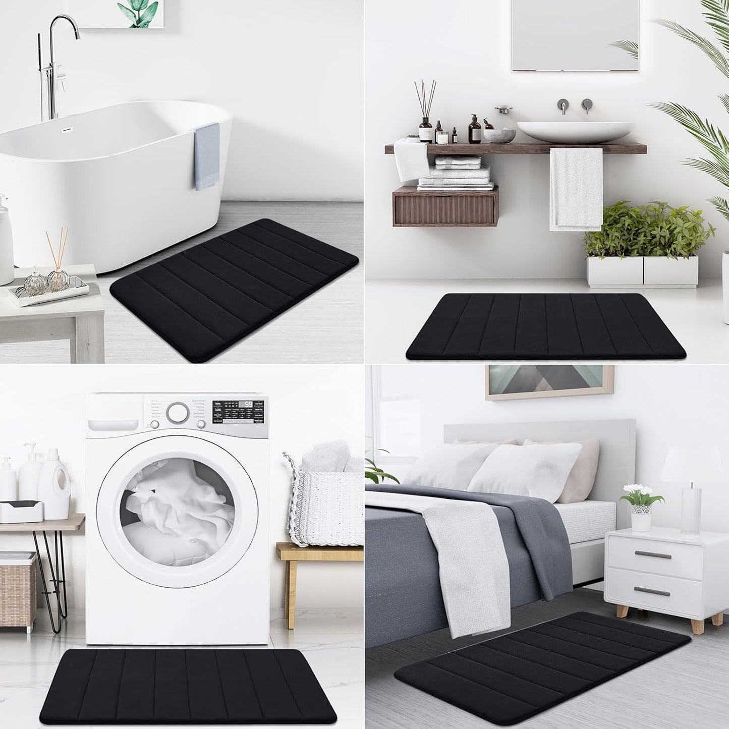 Memory Foam Bath Mat, 24" X 16", Ultra Soft and Non-Slip Bathroom Rugs, Water Absorbent and Machine Washable Bath Rug for Bathroom, Shower, and Tub, Black
