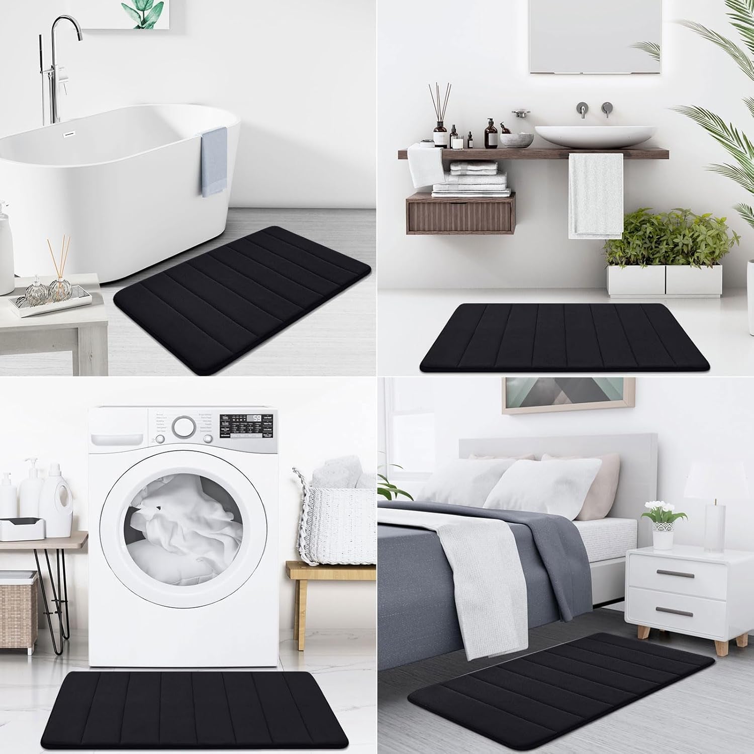 Memory Foam Bath Mat, 24" X 16", Ultra Soft and Non-Slip Bathroom Rugs, Water Absorbent and Machine Washable Bath Rug for Bathroom, Shower, and Tub, Black