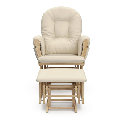 Premium Hoop Glider & Ottoman (Natural/Beige) — GREENGUARD Gold Certified Nursery Glider, Solid Wood Craftsmanship, Smooth-Gliding Nursery Chair and Ottoman, Award-Winning