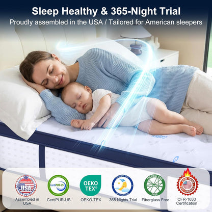 14 Inch King Mattress, Upgraded 7-Zoned Support Hybrid King Size Mattress in a Box with Cooling Gel Memory Foam & Pocket Coils for Back Pain Relief, Assembled in USA, Motion Isolation, Medium Firm