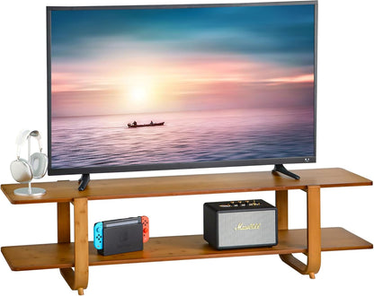 Bamboo TV Stand for Tvs up to 65", Media TV Console Table with Storage, Accent Entertainment Center with Shelf, Modern TV Stand for Living Room, Bedroom, 55"(L), Walnut