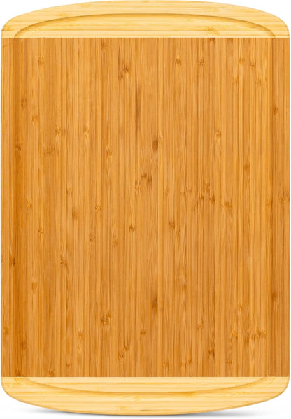 Organic Extra Large Bamboo Cutting Board –18 Inch Reversible Wooden Chopping Board with Juice Groove – Used to Chop, Slice & Serve – Intended for Home Cooks, Families & Entertainers for Meal Time Prep
