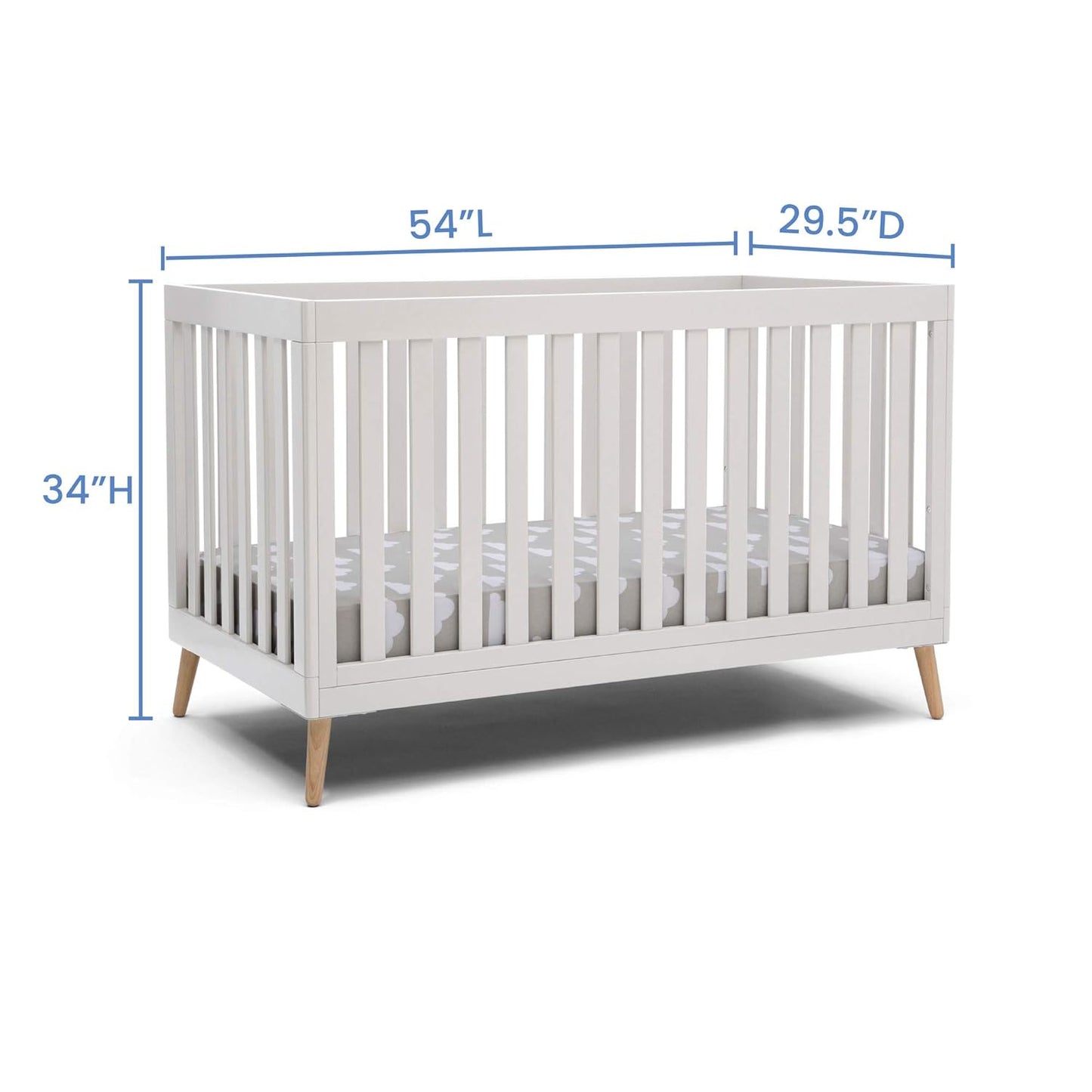 Essex 4-In-1 Convertible Baby Crib, Bianca White with Natural Legs