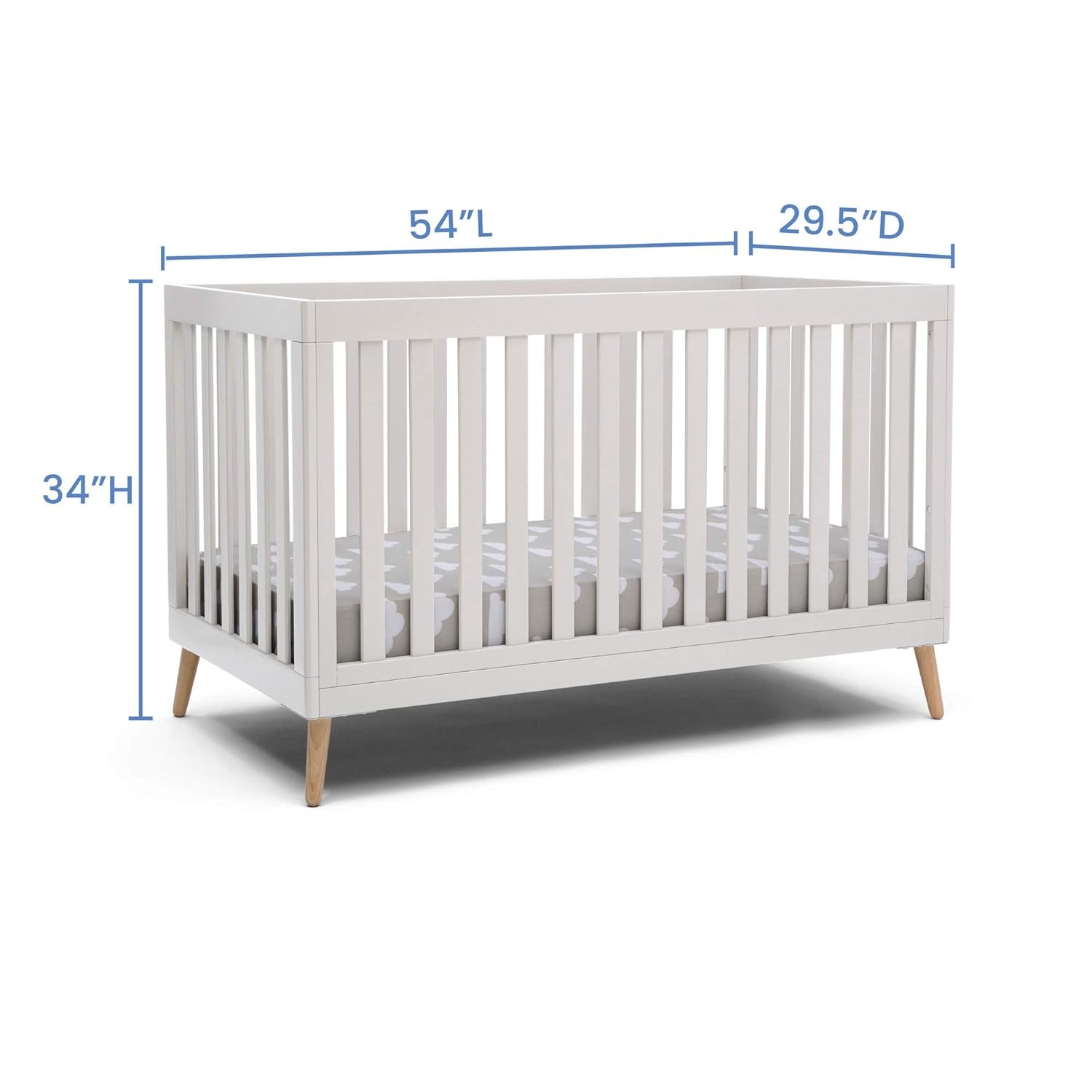 Essex 4-In-1 Convertible Baby Crib, Bianca White with Natural Legs