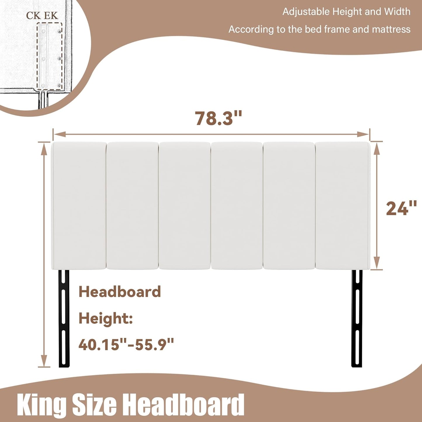 White Headboard King Size Upholstered Faux Leather Headboards King Bed Headboard Adjustable Height Head Board Panels