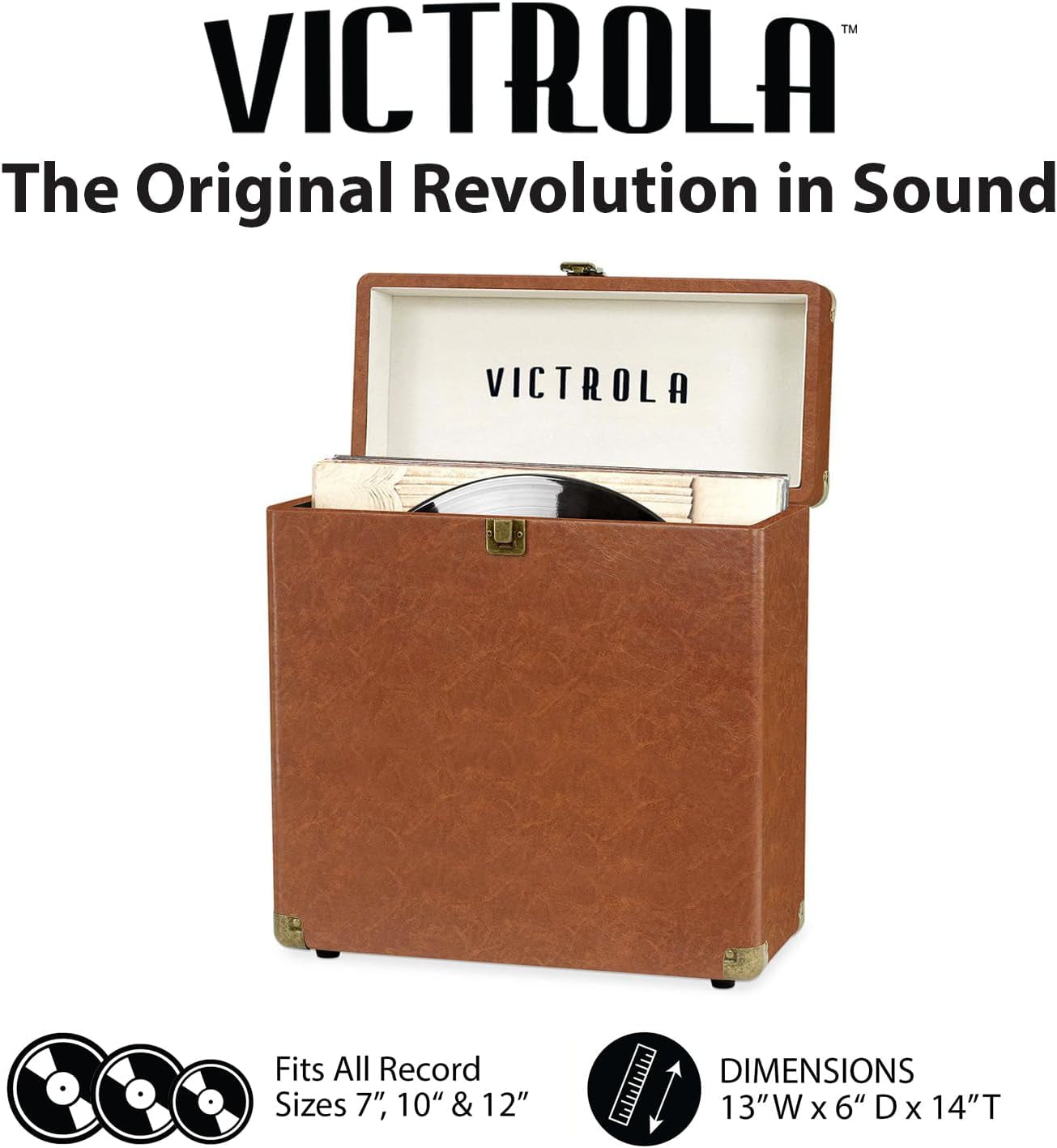 Collector – Record Storage Case – Holds 30+ Vinyl Turntable Records, Heavy-Duty Hardware, Hinges, & Smart Metal Corners, Portable with Easy-Carry Handle (Brown)