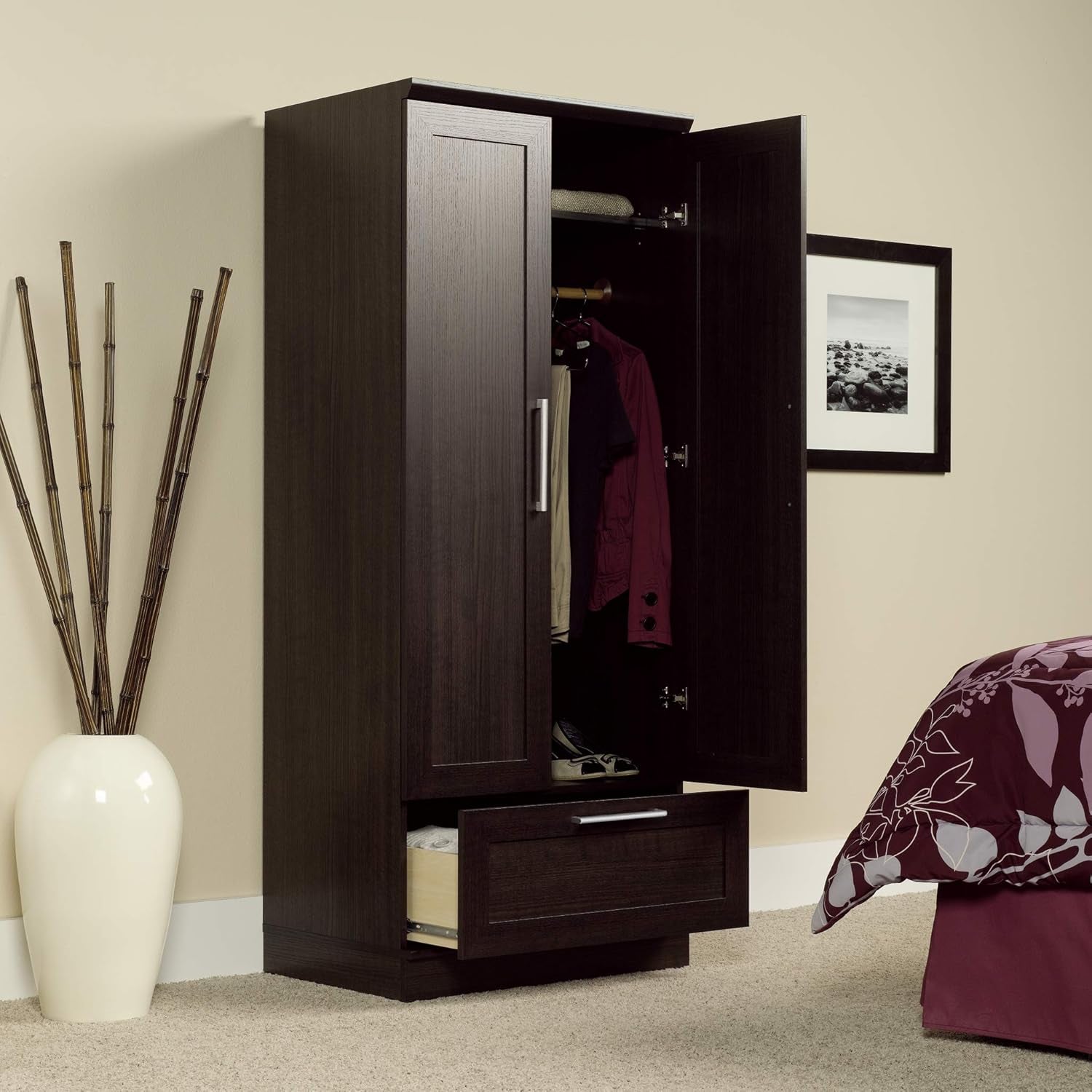 Homeplus Wardrobe/Pantry Cabinets, L: 28.98" X W: 20.95" X H: 71.18", Dakota Oak