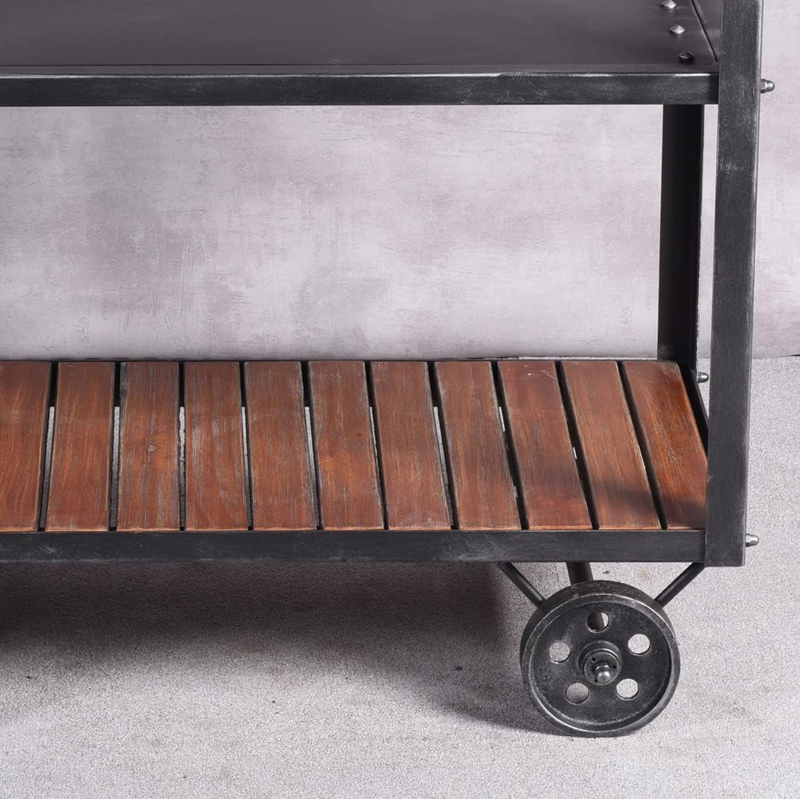 Industrial 3 Tier Rolling Utility Storage Cart Wine Beverage, Metal Wine Rack with Wheels Kitchen Bar Dining Room Tea Wine, Storage Cart with Wood