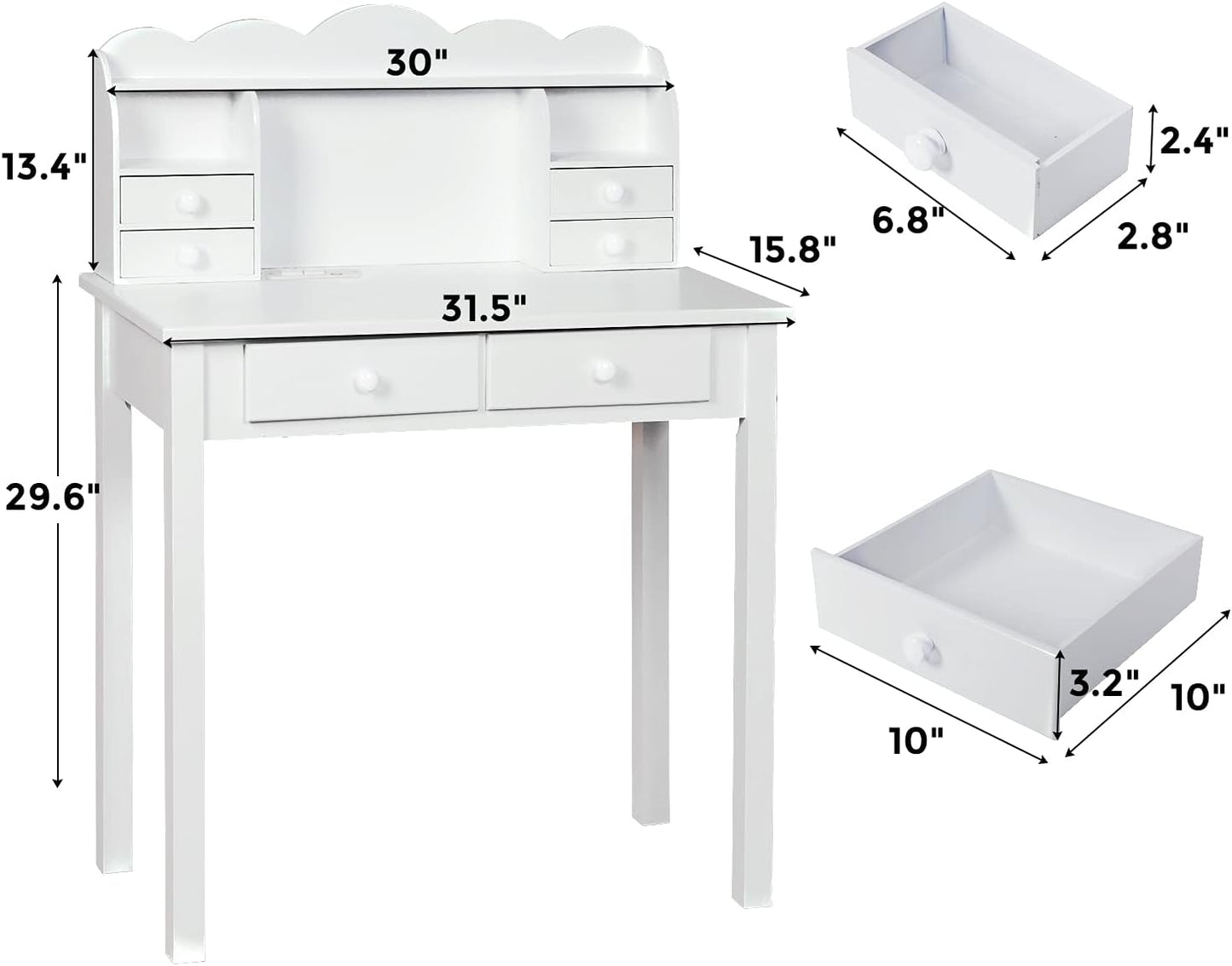 Small White Writing Desk with Hutch and USB Ports, 31.5 Inch Home Office Desk with Drawers, Study Table for Kids/Student, Makeup Dressing Table save Space Gifts