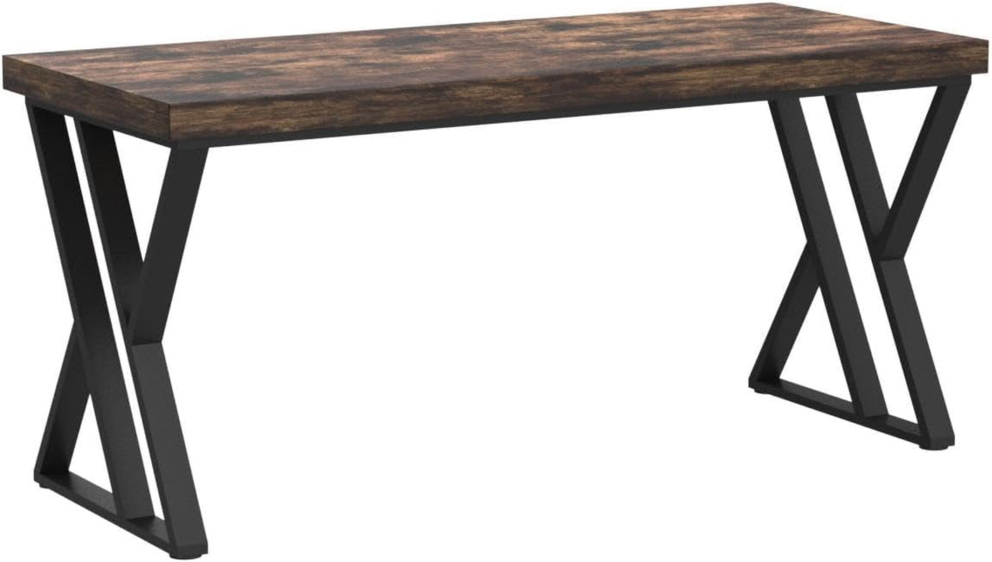 Writing Computer Desk, 55 Inch Heavy Duty Study Desk with Z-Shaped Metal Leg, Modern Simple Home Office Computer Desk, Rustic Brown
