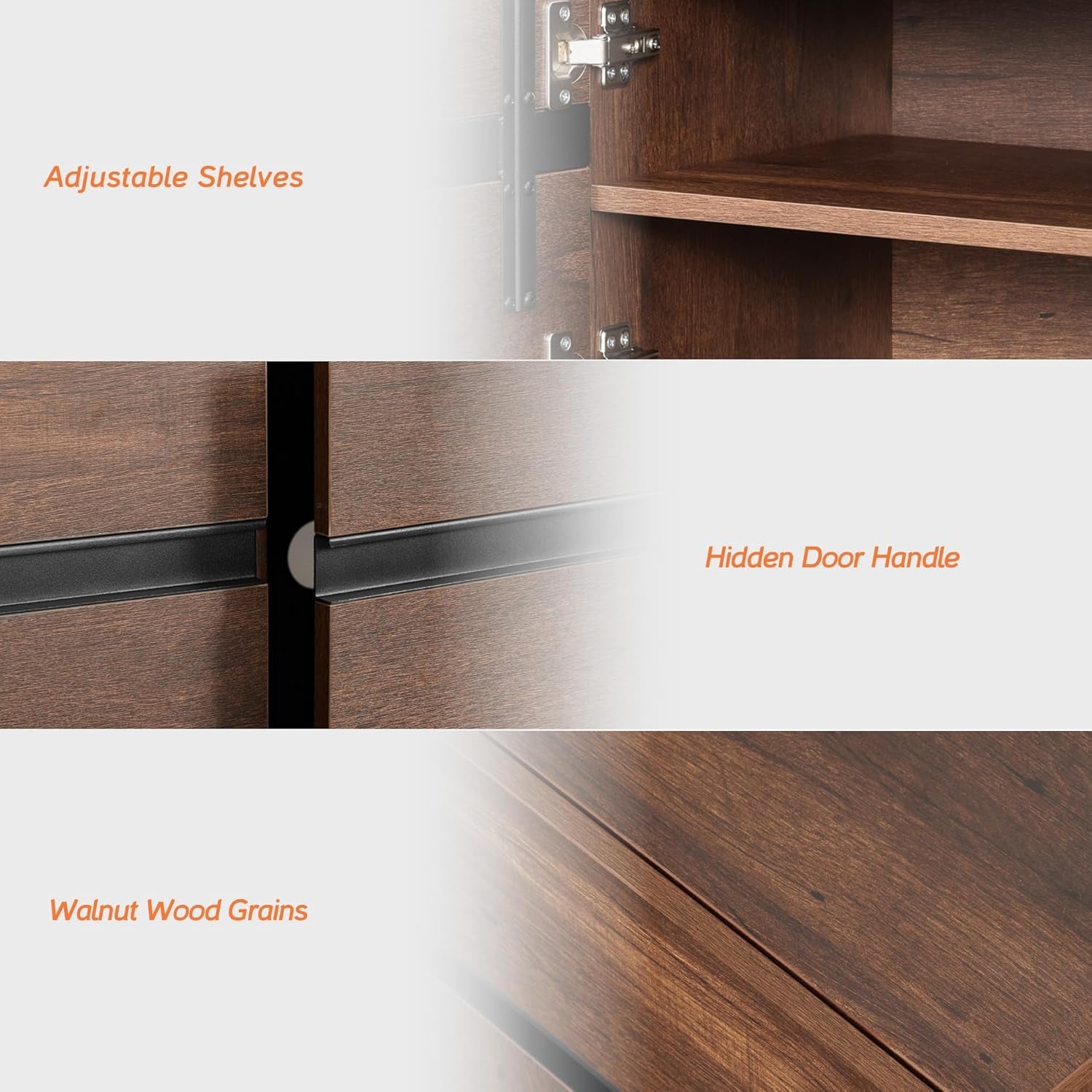 Modern TV Stand with Storage Cabinets for 110 Inch TV, Wood Entertainment Center Media Console Table with Metal Leg for Living Room Bedroom, Brown