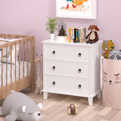 White 3 Drawers Nightstand with Charging Station, Modern Bedside Table 3 Drawers End Table, Storage Cabinet for Bedroom, Hallway, Entryway, Home Office