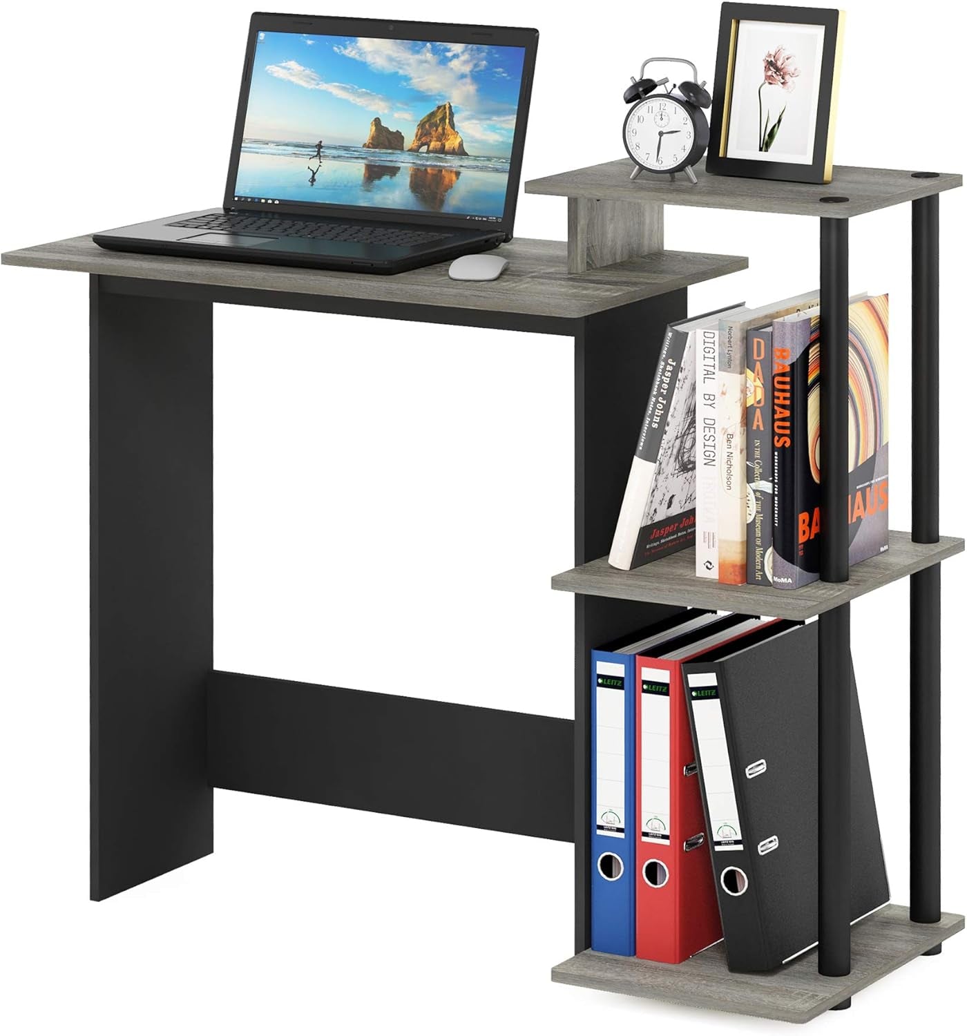 EFFICIENT Desk, Gaming Desk, with 3 Open Side Shelves, Laptop Notebook Computer Desk,Office Desk for Home Office, Study Room, Dorm, French Oak