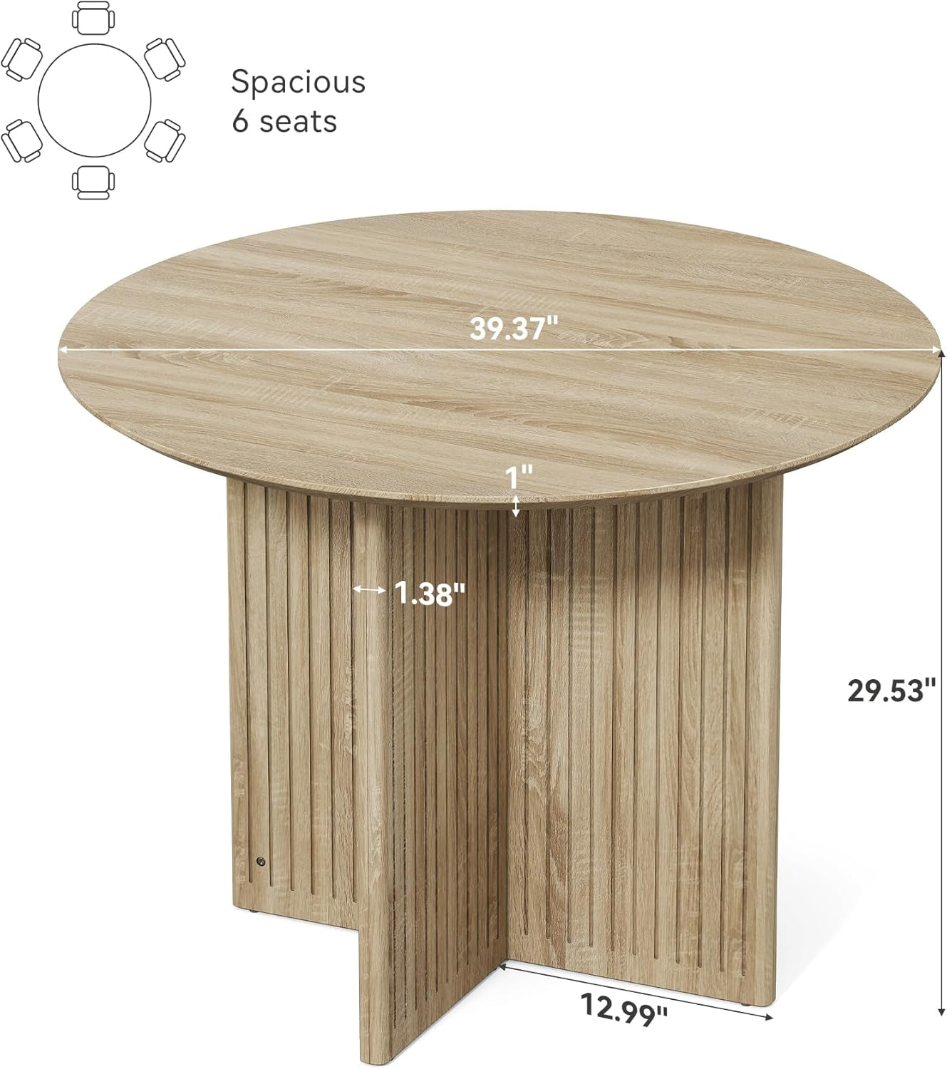 round Dining Table for 4-6 People, Modern Wooden Kitchen Table with Pedestal Base, Small Dinner Table for Dining Room, Kitchen, Living Room