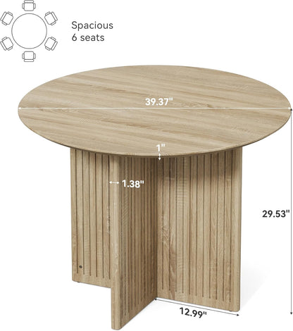 round Dining Table for 4-6 People, Modern Wooden Kitchen Table with Pedestal Base, Small Dinner Table for Dining Room, Kitchen, Living Room