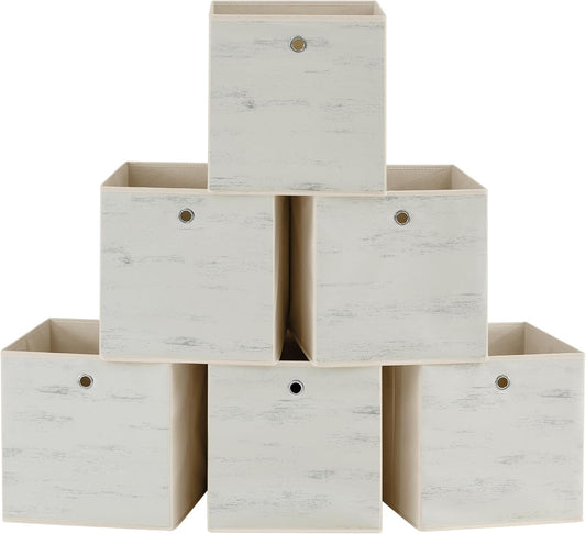 Storage Cubes, Set of 6 Storage Bins with Handles, Foldable Oxford Fabric and Non-Woven Fabric Storage Boxes, 13 X 13 X 13 Inches, Fit Cube Storage Unit, Vintage White URFB133W01