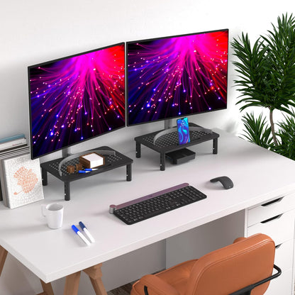 Back Saver Monitor Stand for Desk - 2 Pack Monitor Riser - Anti-Skid HD Hexagonal Steel Computer Stand - Free Cable Ties - Mesh Metal Computer Item Stand - Printer & Imac