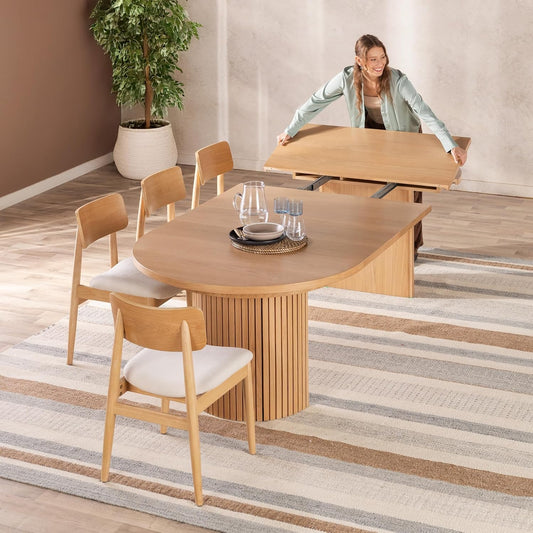 Transformer round Extendable Dining Set – Solid Wood Expandable Table with 4 Chairs, Space-Saving Kitchen & Dining Room Furniture (Natural, Table + 4 Chairs)