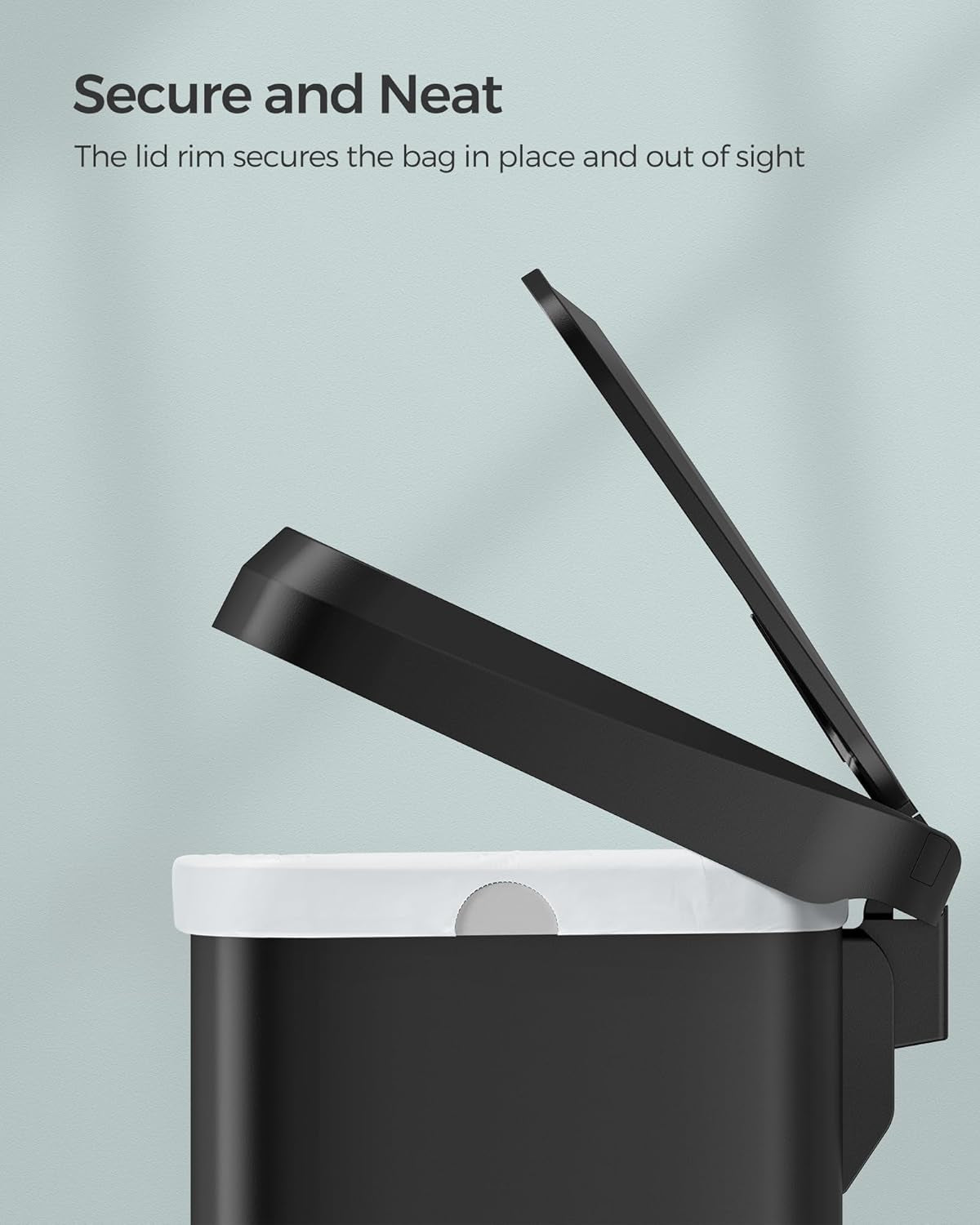 Kitchen Trash Can, 13 Gallon (50 L) Stainless Steel Garbage Can, with Stay-Open Lid and Step-On Pedal, Soft Closure, Tall, Large and Space-Saving, Black ULTB530B50