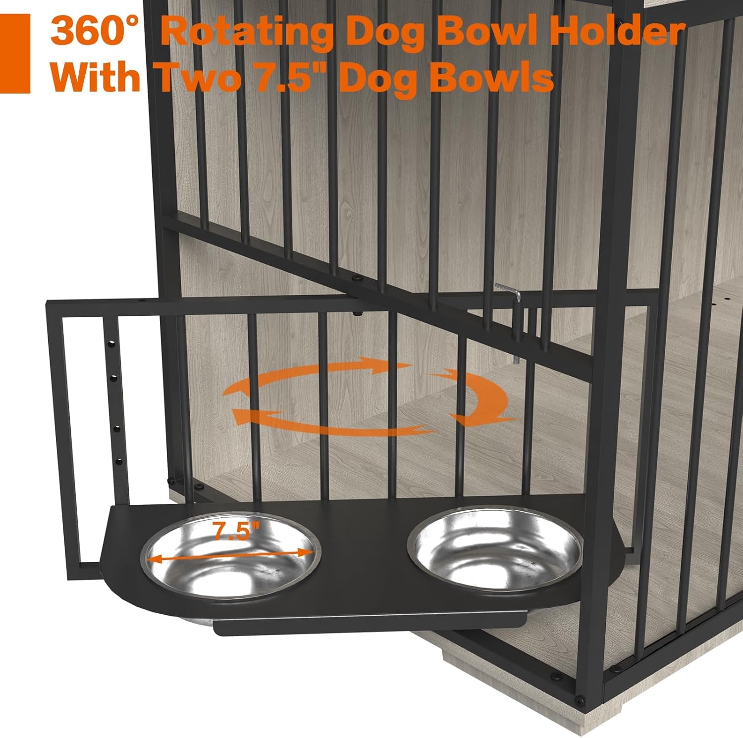 86.6Inch Large Double Dog Crate Furniture,Heavy Duty Metal Frame Dog Crate Kennel with Adjustable Feeder Bowls and Removable Divider&Drawers,Chew-Resistant Dog Kennel for 2 Dogs Indoor