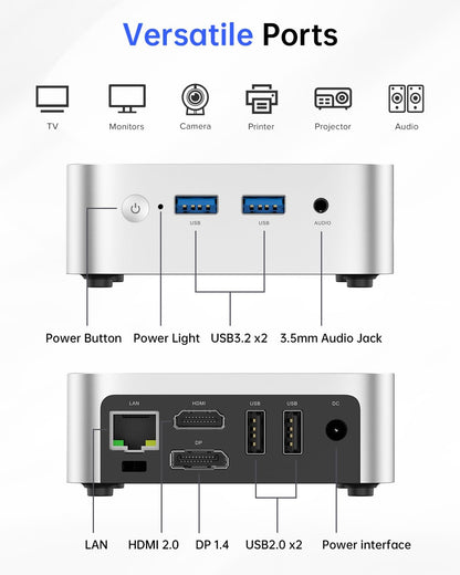 V1 Mini PC Computers, Intel Twin Lake N150(Turbo 3.6Ghz), 16GB DDR4 RAM 1TB M.2 SSD Mini Desktop Computer, 4K HDMI Dp/2Xusb3.2 Wifi6/Bt5.2, VESA Gbe, Htpc/Business Office Micro Pc