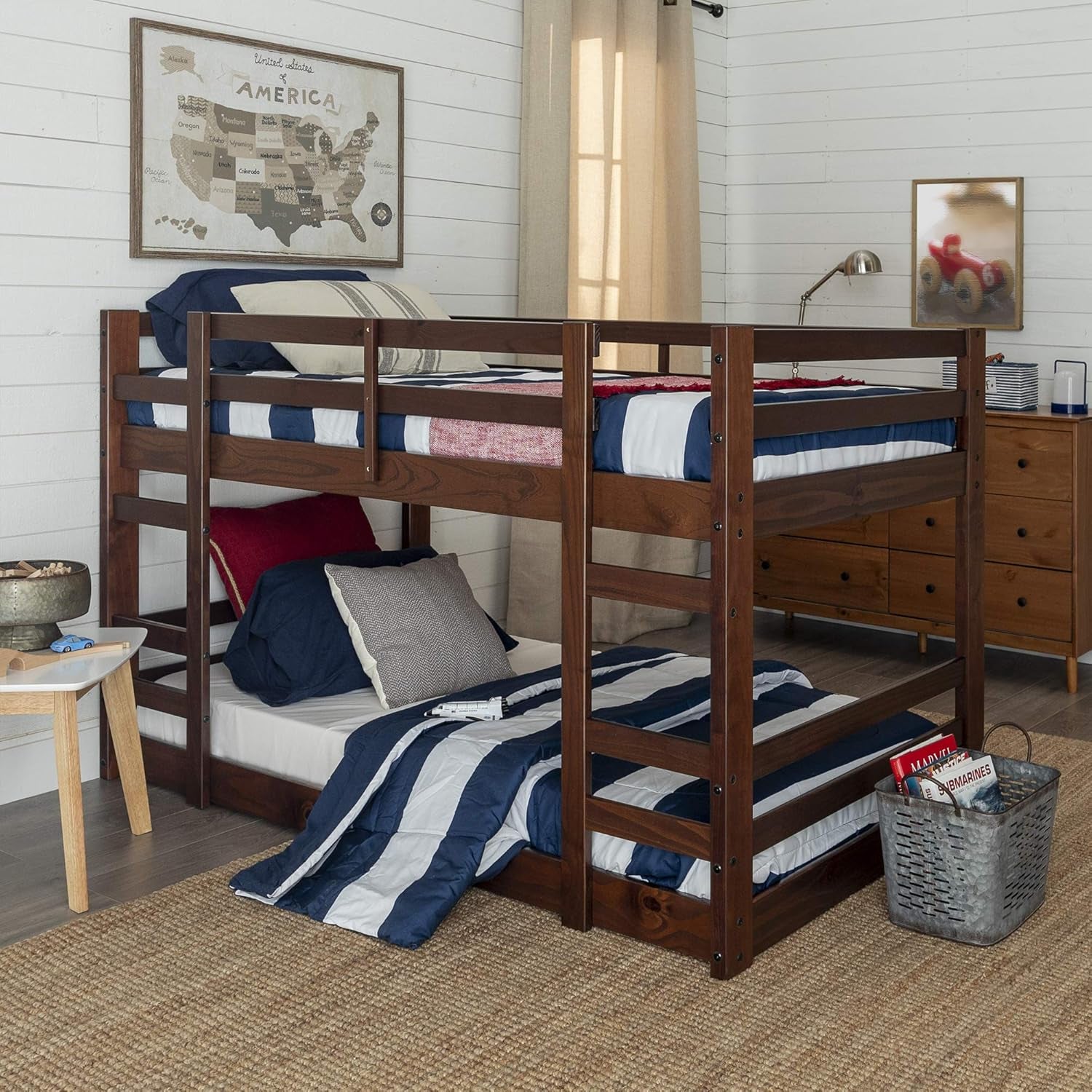 Alexander Classic Solid Wood Stackable Jr Twin over Twin Bunk Bed, Twin over Twin, Walnut