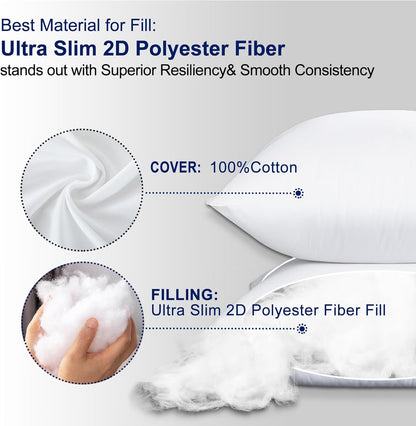 12X20 Pillow Inserts (Set of 2)- 100% Cotton Covering down Alternative Throw Pillows White for Couch Bed Sofa